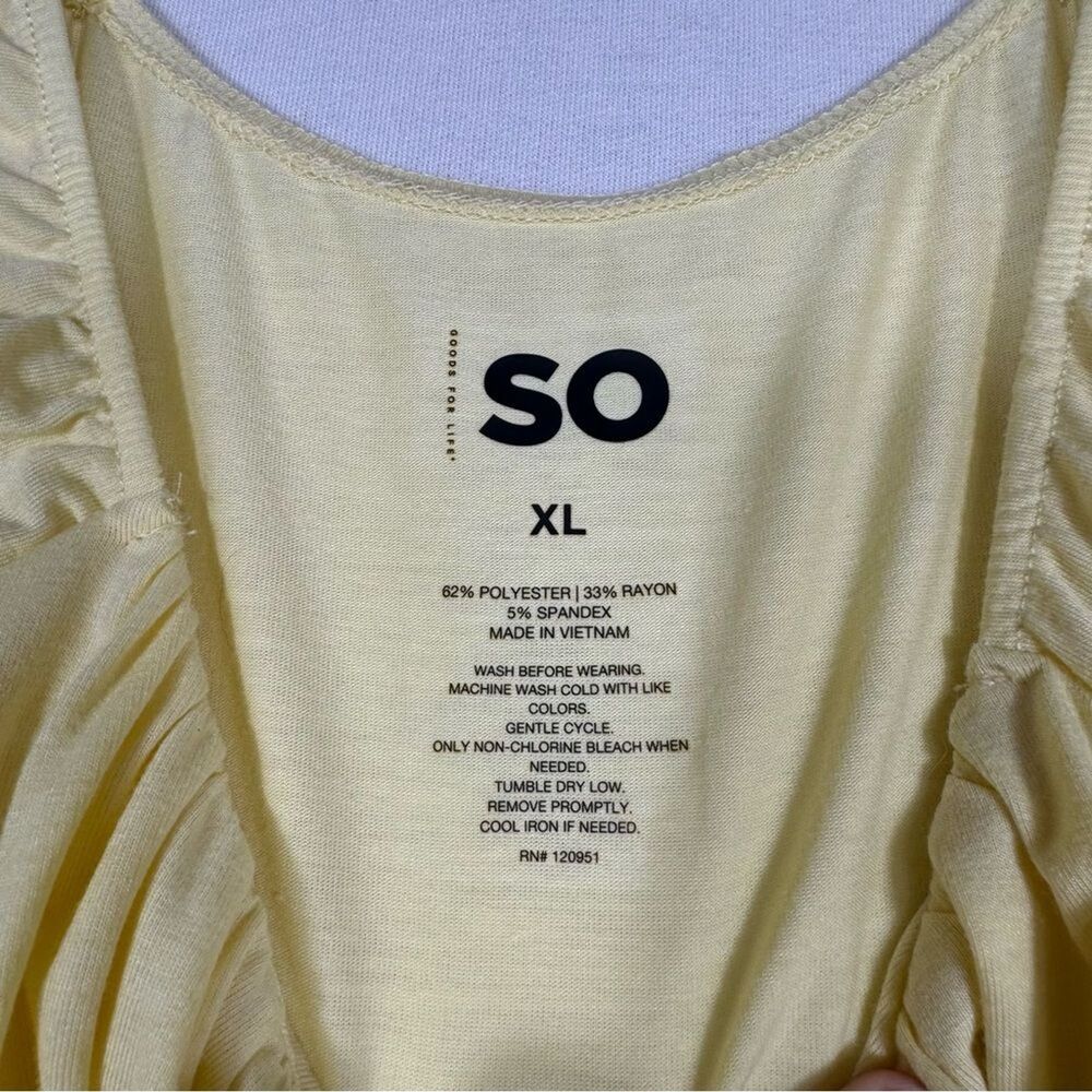 Womens Yellow Crop Top Size XL Ruched Bust Square Neck Flutter Sleeve Casual Tee - Picture 7 of 7